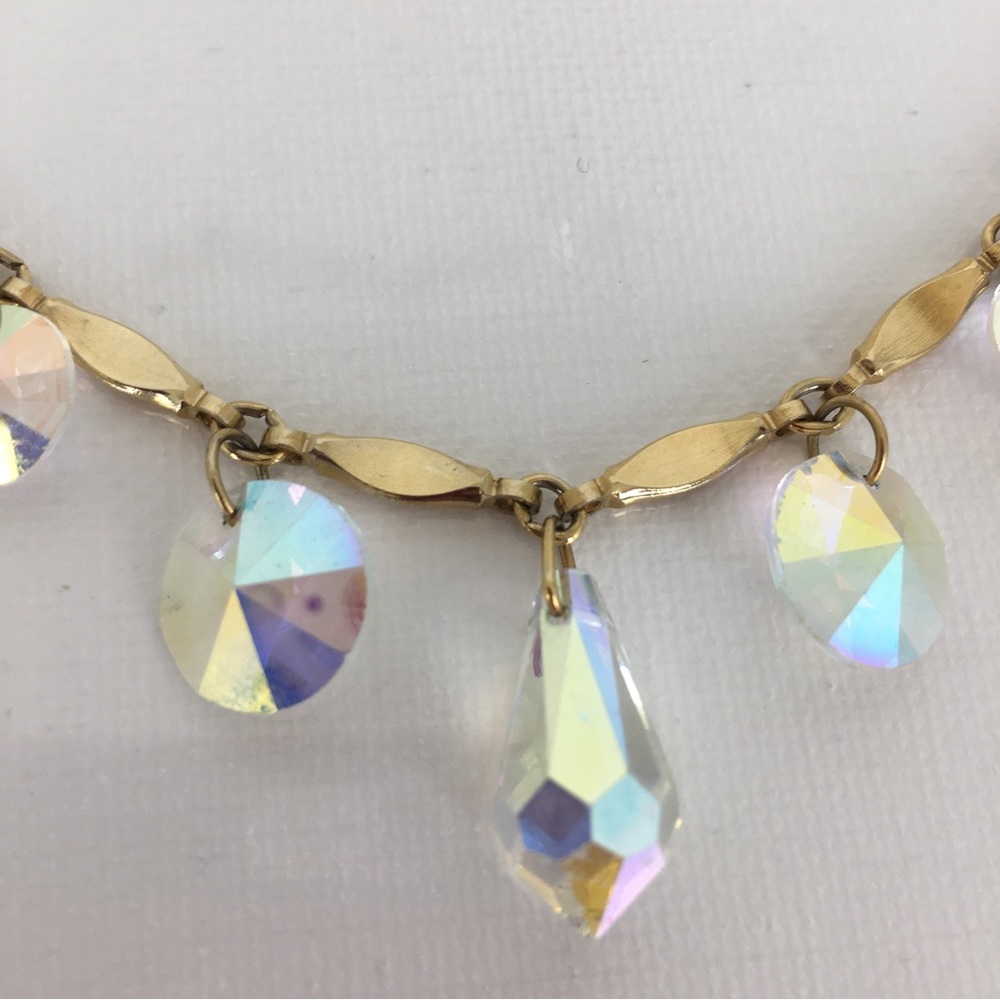 Vintage Sarah Coventry 1960s "Crystal Fire" AB Drop Gold Tone Necklace 16” - Picture 9 of 13